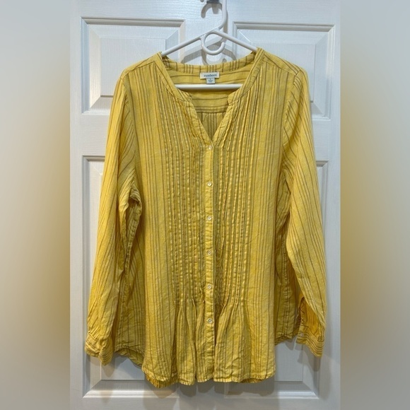 Sundance - Warm Breeze Tunic 100% Linen Pleated Front Warm Yellow Women Size L - Picture 1 of 7